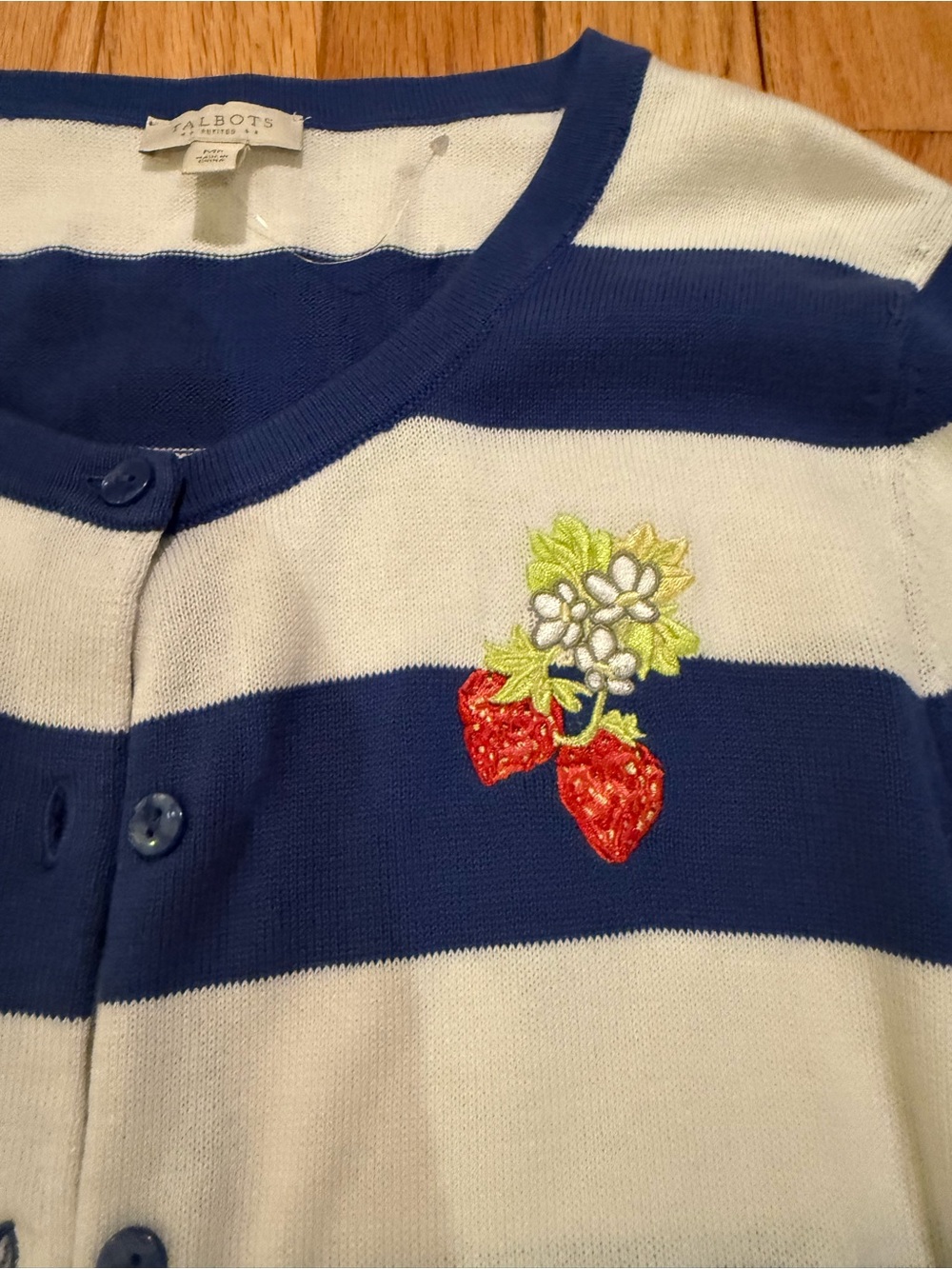 Blue & White Striped Cardigan with Strawberry Embroidery